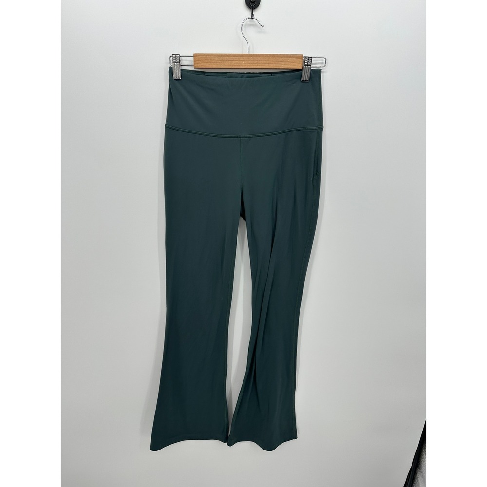 Quince Women High Waisted Flare Leggings Forest Green Size S Athleisure Yoga